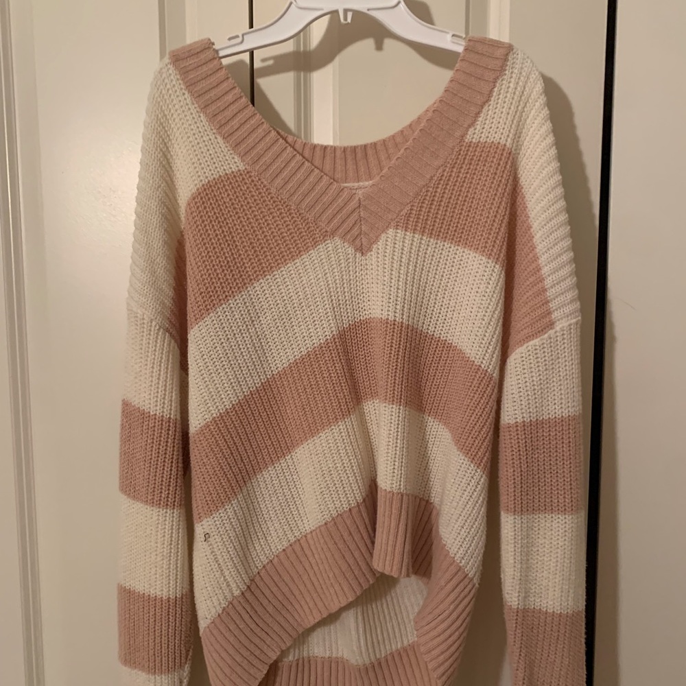 Pink and white stripped American eagle sweater